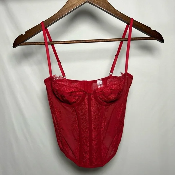 Urban Outfitters Out From Under Modern Love Corset Top Sz Small Red - Picture 1 of 9
